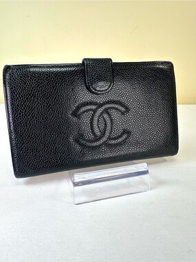 CHANEL CC Caviar Black Long Wallet Made in France